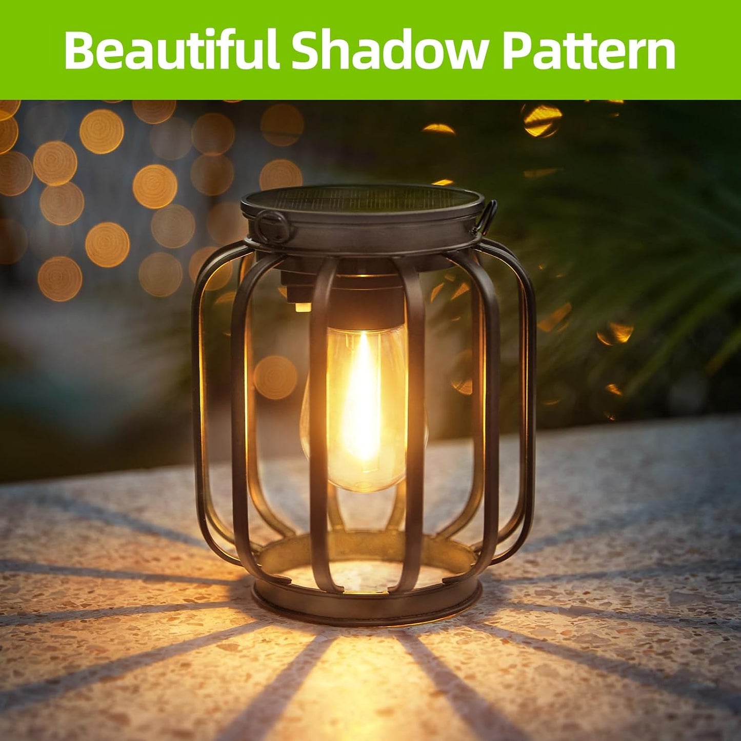 Lanterne Solari Da Esterno, 2 Pezzi Metallo Lampada Solare Da Giardino Con Lampadina LED, IP65 Impermeabile Metallo Lampade Solari per Esterni per Terrazza Prato Balcone Decorazione