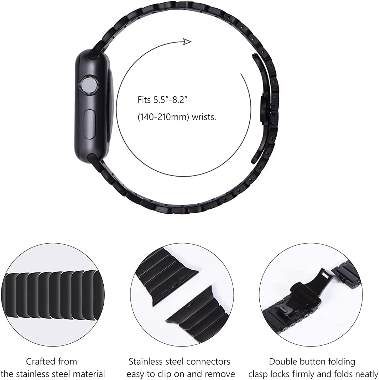 49 Mm, 45 Mm, 44 Mm, 42 Mm, Compatibile Con Apple Watch, Cinturino Di Ricambio in Acciaio Inox, Adatto per Iwatch Ultra Series 8/7/6/5/4/3/2/1/SE (2022/2020), Nero