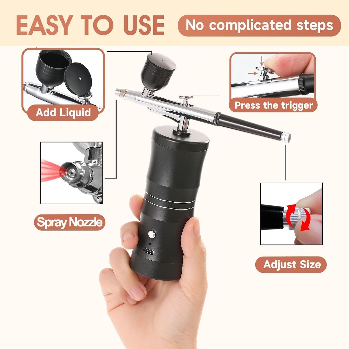 Aerografo Professionale Set, 34PSI Multifunzione Aerografo Con Compressore Con Ugello Da 0,3 Mm per Trucco, Decorazione Torte Tatuaggi Pittura (Black-A02)