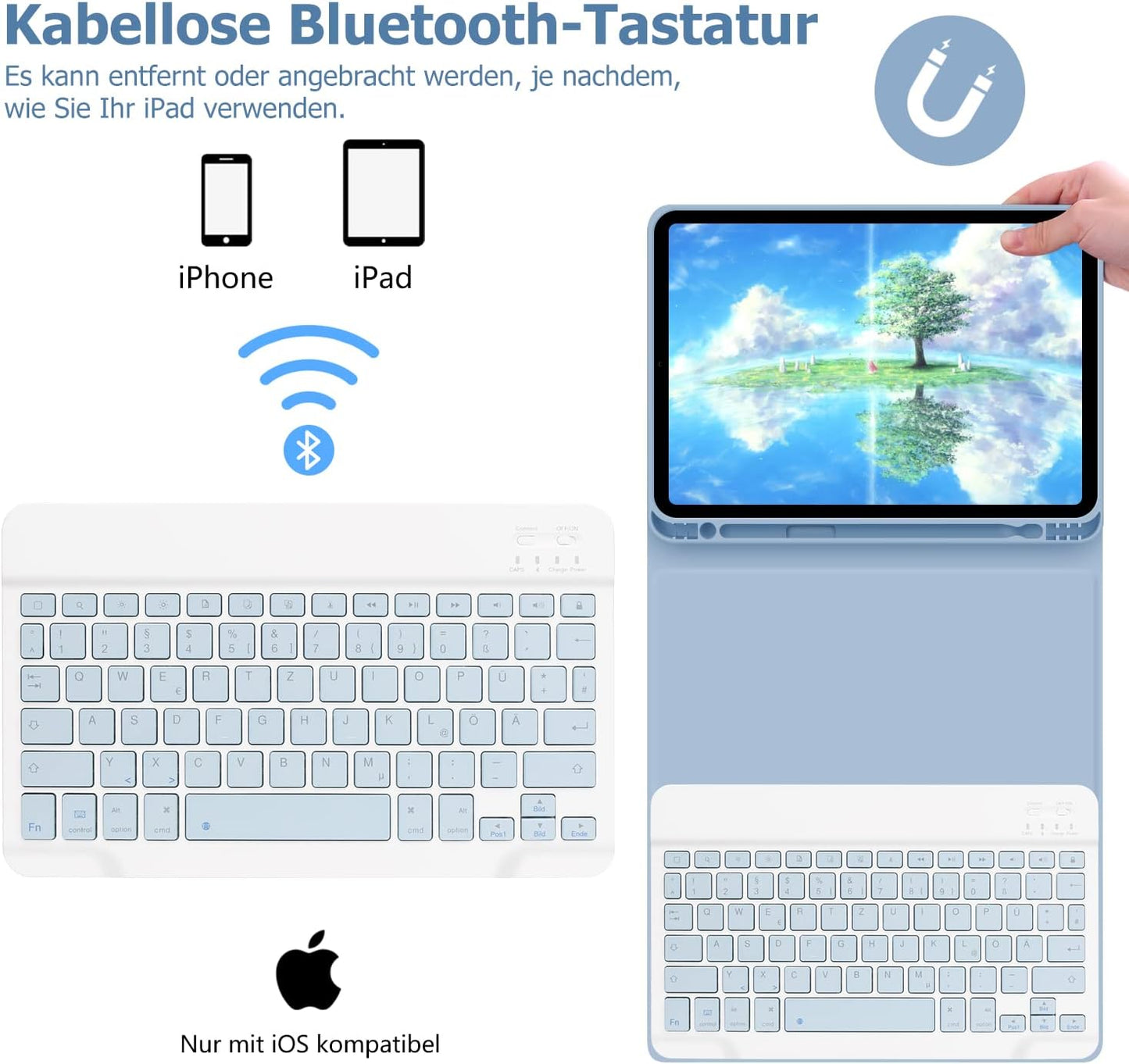 Custodia per Tastiera per Ipad Air 5 2022 / Ipad Air 4 2020 10,9 Pollici, Magnetica Rimovibile Con Layout Tedesco QWERTZ