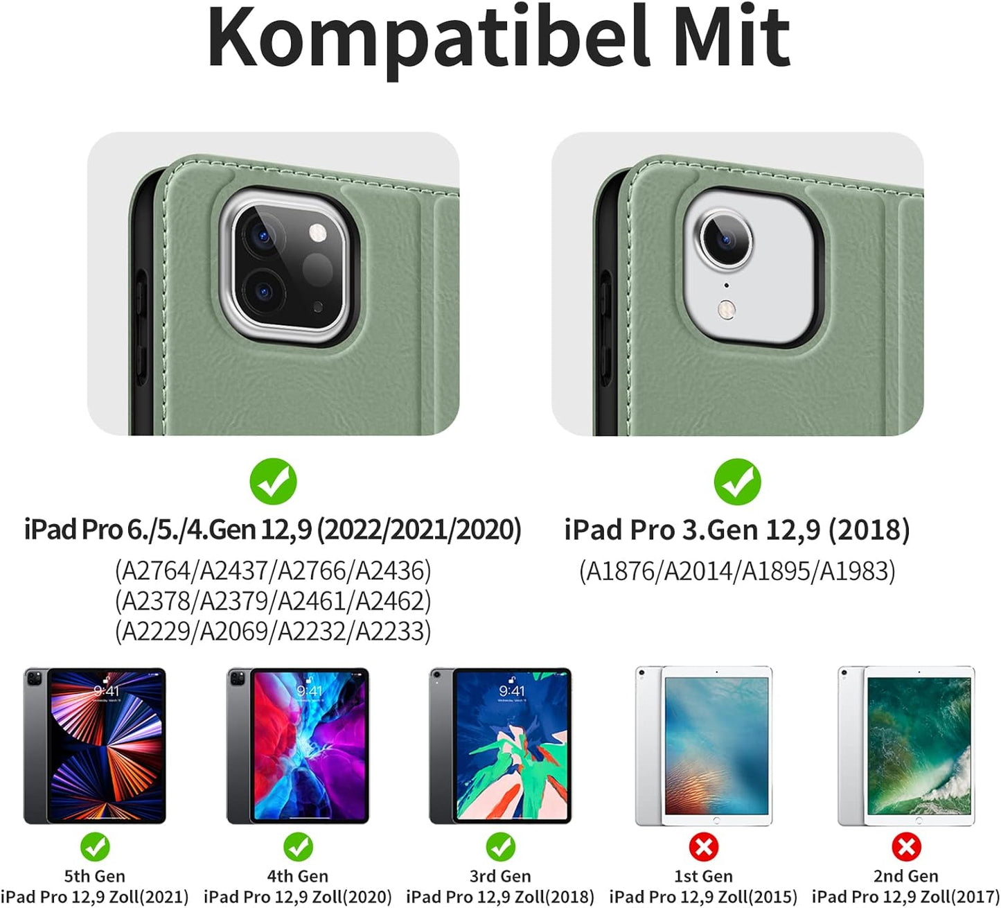 HOLIMET Custodia per Ipad Pro 12.9 2022 6 Generazione, 2022/2021/2020/2018 (6A/5A/4A/3A Gen) Ultra Smart Cover Con Pencil Holder per Pencil 2, Auto Svegliati/Sonno Case per Ipad Pro 12.9 Pollici Verde