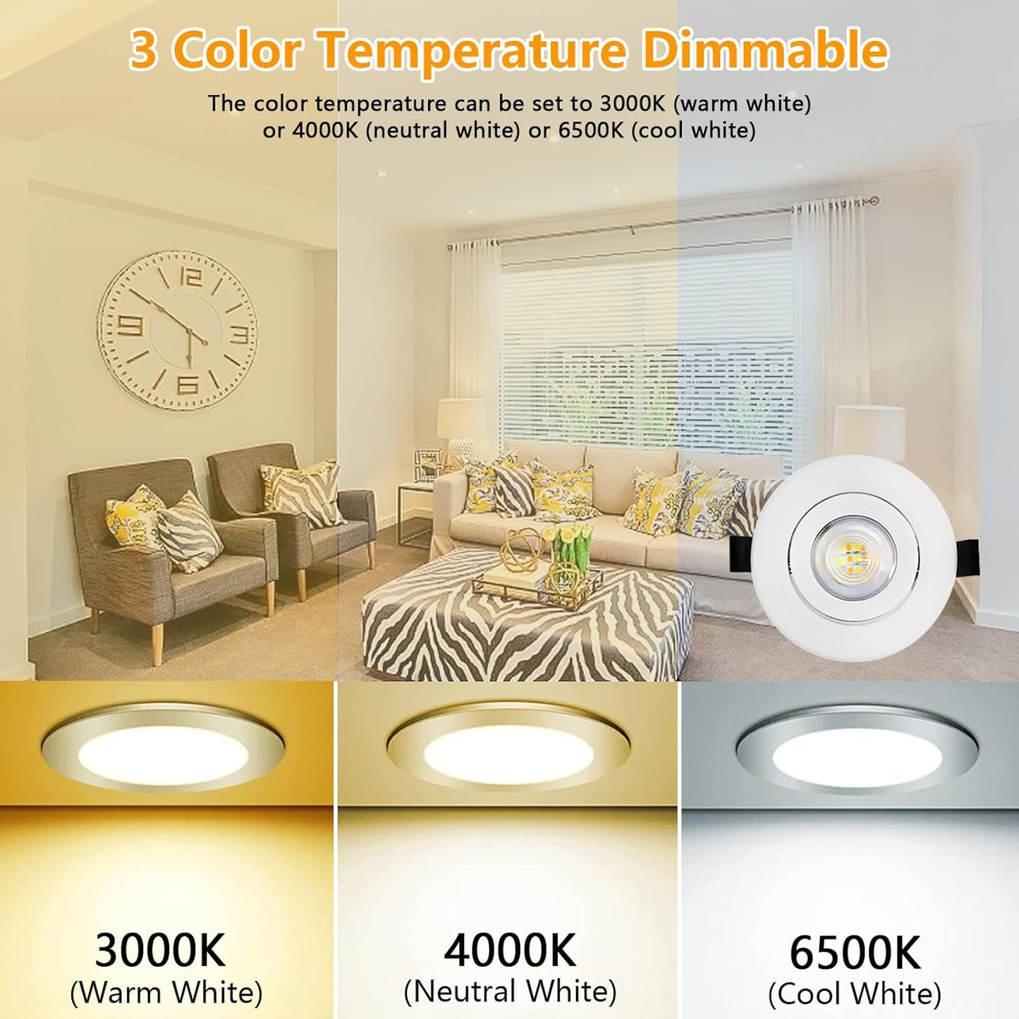 Faretti LED Da Incasso per Cartongesso,7W Dimmerabili 230V IP44 Luci Da Incasso, Faretto Led Incasso Dimmerabili 3000K 4000K 6500K,Orientabili a 45° Spot Led Incasso Para Bagno,Baño,Cocina, Set Da 6