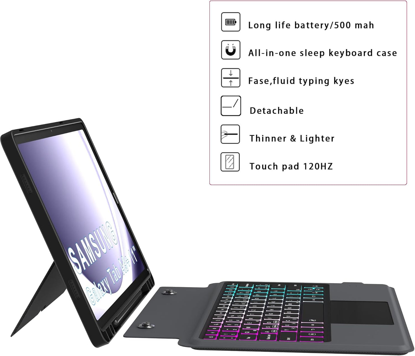 Custodia per Galaxy Tab A9+/A9 plus Da 11", Con Tastiera QWERTZ: Illuminazione a 3 Zone, Tastiera Con Trackpad, Tastiera Con Supporto per Samsung Galaxy Tab A9+ 2023 (SM-X210/X215/X216B)