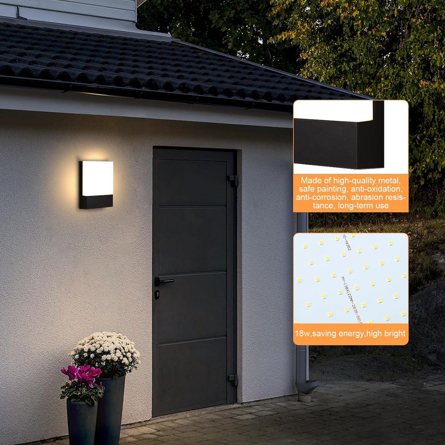 Dimmerabile Applique Da Parete Esterno Impermeabile IP65 Lampada Da Parete 18W Luce Da Muro LED Con 2.4G Telecomando APP Controllo 2700K-6500K Regolabile per Balcone, Giardino Veranda Via
