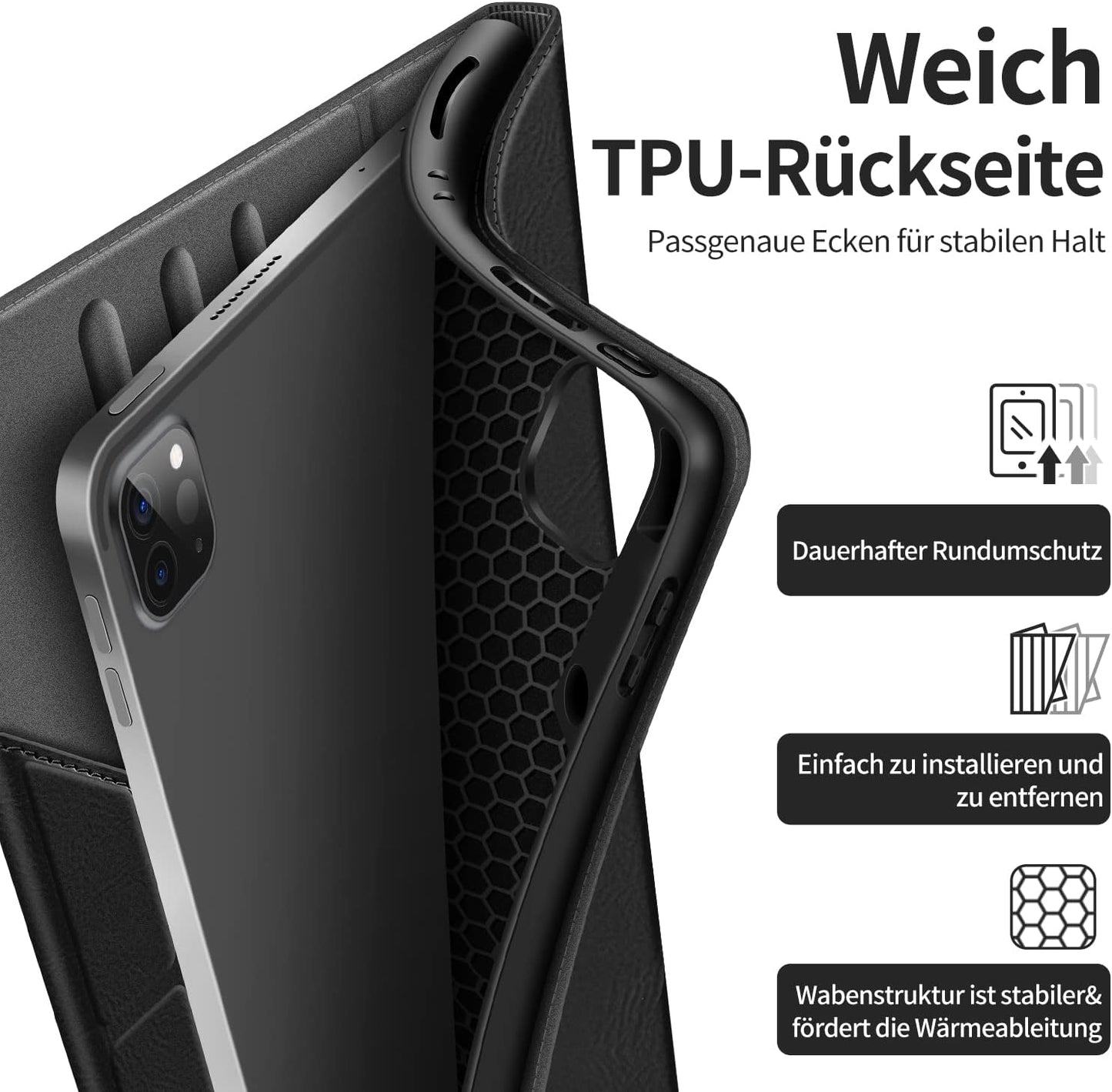 HOLIMET Custodia per Ipad Pro 12.9 2022 6 Generazione, 2022/2021/2020/2018 (6A/5A/4A/3A Gen) Ultra Smart Cover Con Pencil Holder per Pencil 2, Auto Svegliati/Sonno Case per Ipad Pro 12.9 Pollici, Nero