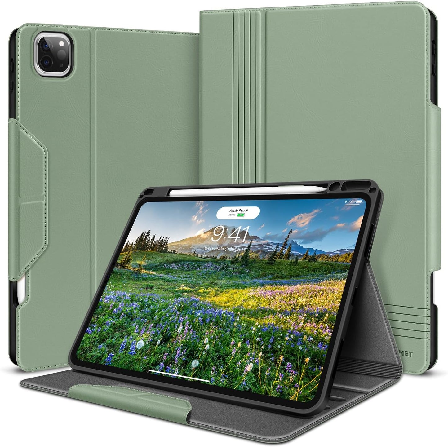 HOLIMET Custodia per Ipad Pro 11 2022 4 Generazione, 2021/2020/2018 (3/2/1A Gen) Ultra Smart Cover Con Pencil Holder per Pencil 2, Auto Svegliati/Sonno Case per Ipad Pro 11 Pollici - Verde