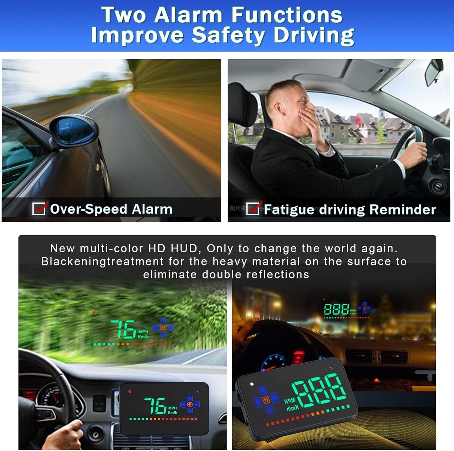 Head up Display Car, HUD GPS Car HUD Display per Tutte Le Auto E Camion, Proiettore LED Parabrezza, Pellicola Riflettente HUD Sistema Di Posizionamento Geografico Tachimetro, Plug & Play