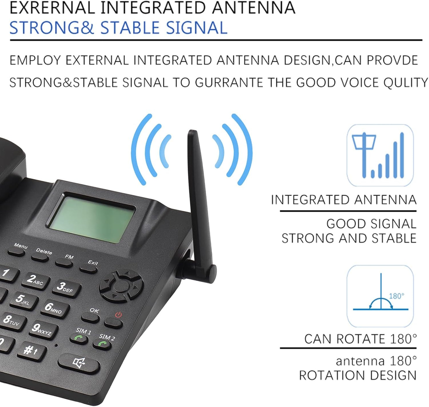 Telefono Fisso Con Sim, GSM850/900/1800/1900MHZ, Dual SIM Segnale 2G, Telefono Fisso Anziani Con Funzione Registrazione, per Casa, Ufficio, Hotel