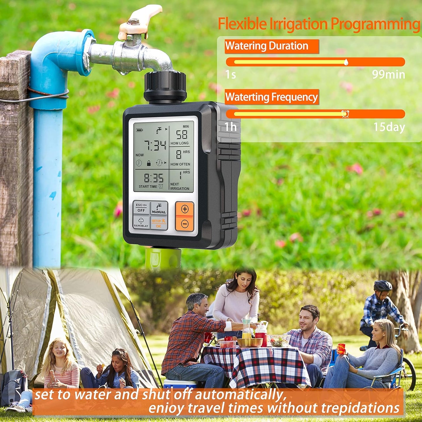 Irrigatore Giardino Timer per Irrigazione Batteria Automatica Programmatore Centralina Irrigazione Ampio Schermo Da 3 Pollici
