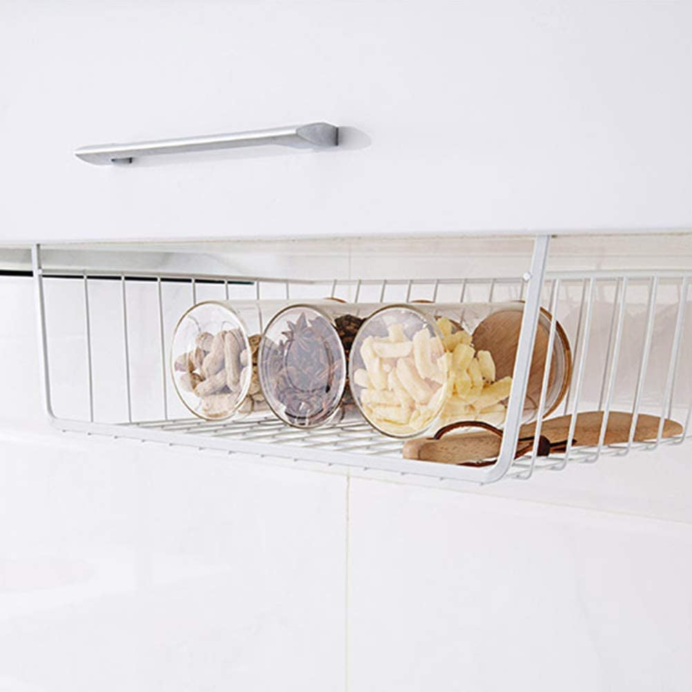 Lawei 2 Pezzi Cesto Portaoggetti a Sospensione Sotto Porta Cesto Portaoggetti a Filo Metallico per Cucina Ufficio Dispensa Bagno Armadietto, Bianco