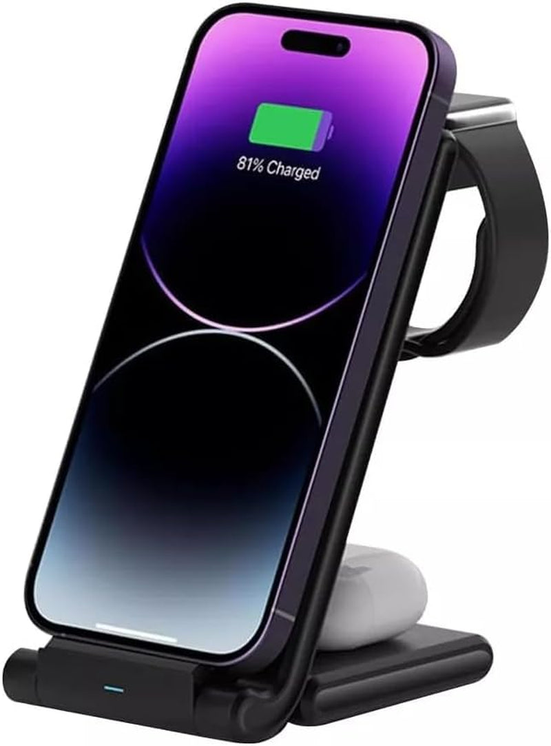 Caricatore Wireless, Ricarica Wireless Pieghevole 3-In-1, Stazione Ricarica per Ricaricare Telefono Cellulari/Smart Watch/Cuffie Che Supporti La Ricarica Wireless