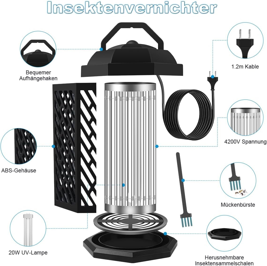 Insetticida Elettrico Forte, 4200 V, Efficace UV per Zanzare, Zanzare, Zanzare, Zanzare, Zanzare, Impermeabile, per Interni Ed Esterni
