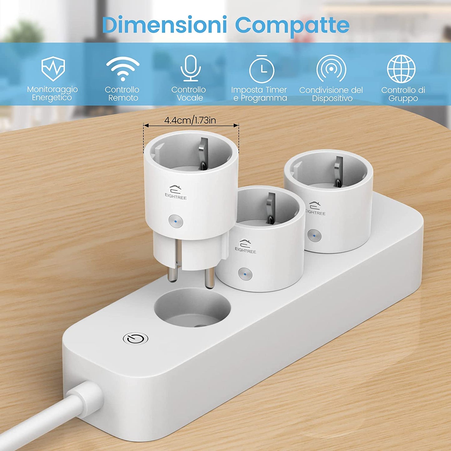 Presa Smart Mini, Presa Wifi(Schuko) Compatibile Con Alexa, Google Home, Presa Intelligente Con Monitoraggio Energia, Presa Temporizzata, Controllo Remoto, 10A 2300W, 4 Pezzi