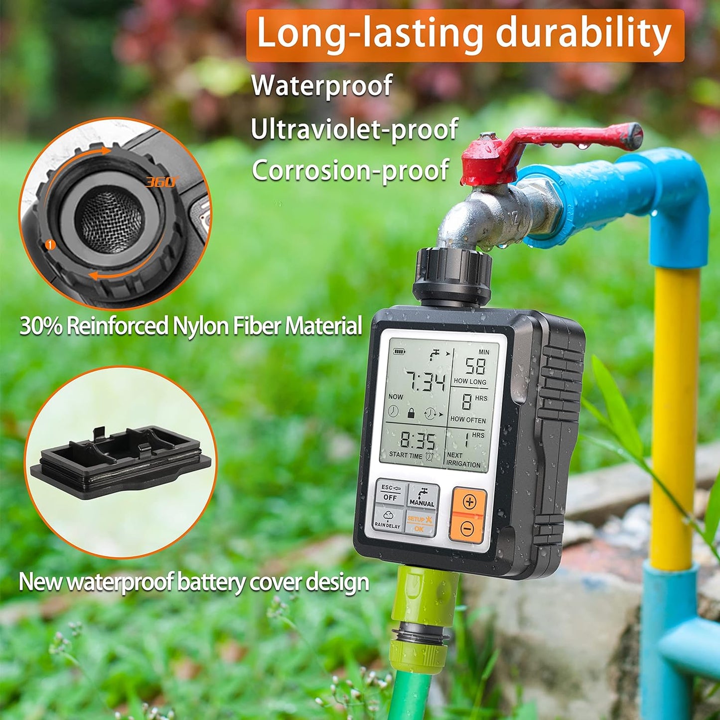 Irrigatore Giardino Timer per Irrigazione Batteria Automatica Programmatore Centralina Irrigazione Ampio Schermo Da 3 Pollici