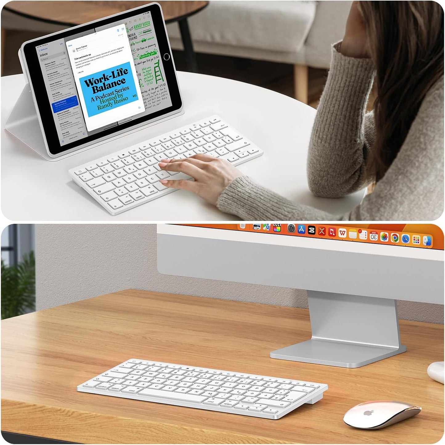 Tastiera Bluetooth Tedesca per Ipad, Ultra Sottile QWERTZ Compatibile Con Ipad 10,2/9,7, Ipad Pro 11/Ipad Pro 12.9, Ipad Air/Ipad Mini/Iphone, Connessione Stabile