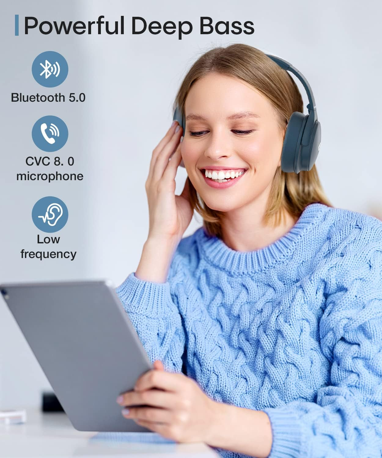 INFURTURE Cuffie con cancellazione del rumore Bluetooth 5.0, Cuffie over-ear wireless, Bassi profondi stereo Hi-Fi, Cancellazione del rumore, Ricarica rapida 40 ore di riproduzione per TV, viaggi, ufficio a casa