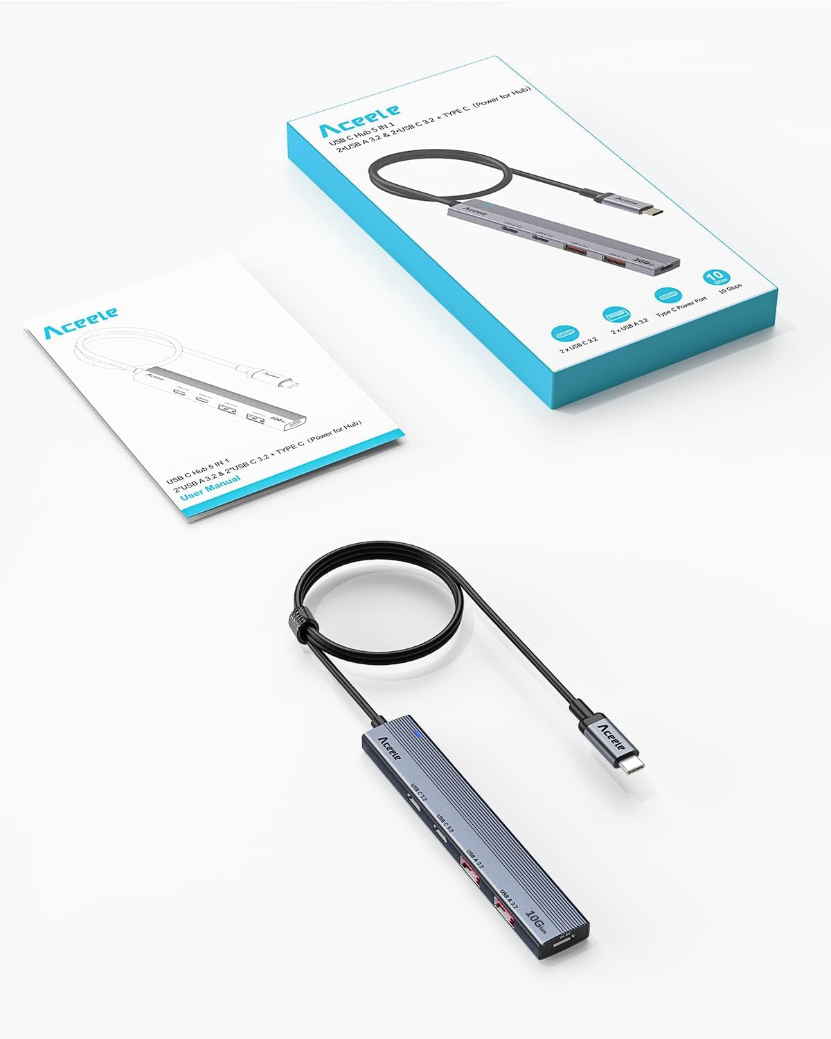 Hub USB C Da 10 Gbps Con 2 Porte USB-A E 2 Porte USB-C, Adattatore USB 3.2 Gen 2 Con Cavo Da 100 Cm, Splitter USB 5 in 1 per Laptop, PC Desktop, Macbook Pro/Air 2022/2021, Ecc.