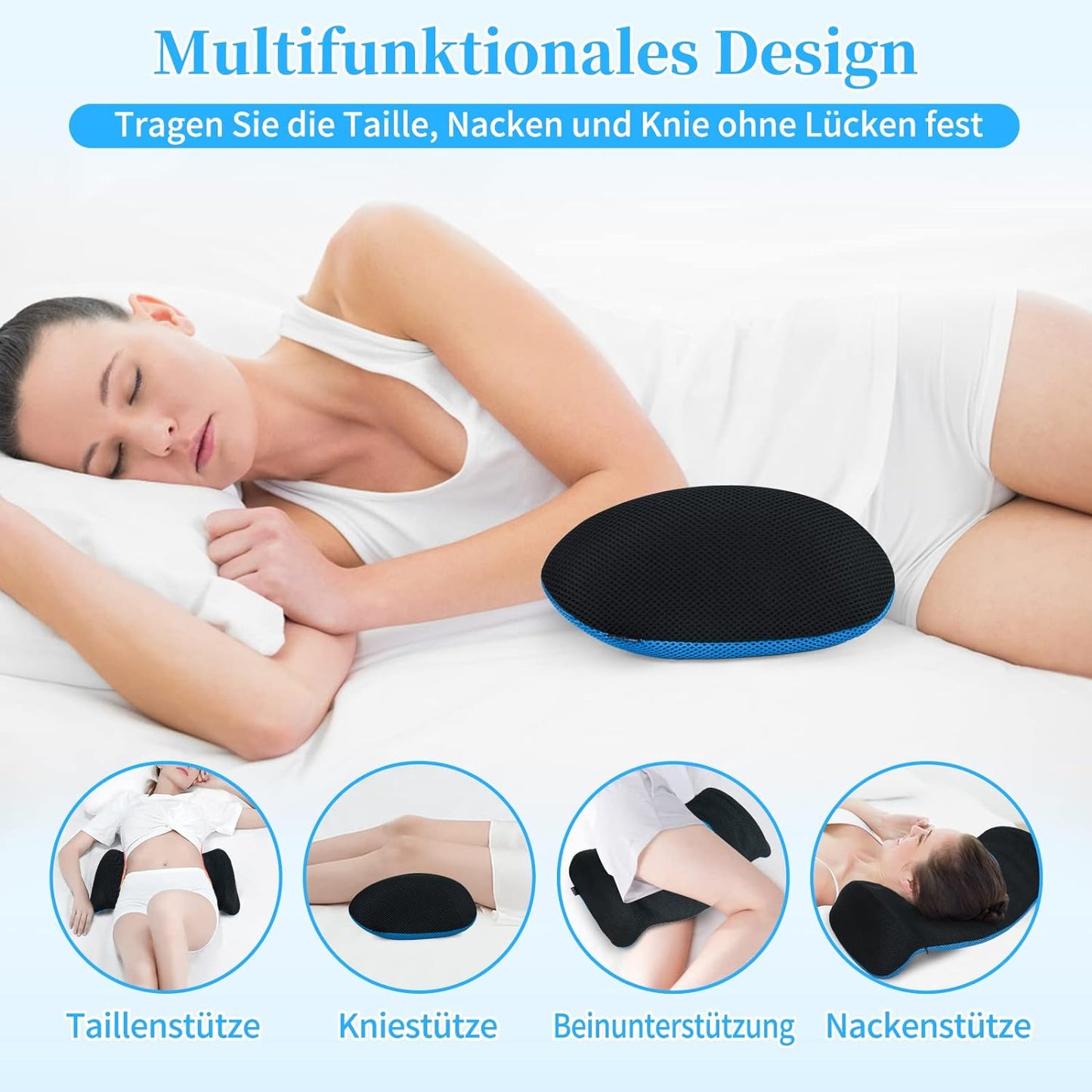 SAHEYER Cuscino lombare Cuscino per schienale ortopedico in memory foam, Cuscino lombare Design ergonomico per letto lombare, divano, sedia, sedia per auto e ufficio, Blu