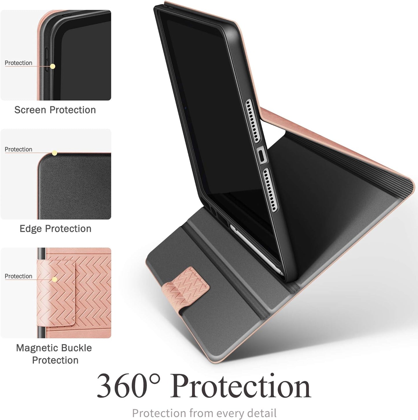 Custodia per Ipad 9A Generazione 2021, Ipad 8A Generazione 10.2" 2020, Ipad 7A Gen 2019, Con Portapenne Integrato, Auto Svegliati/Sonno (Rosa)