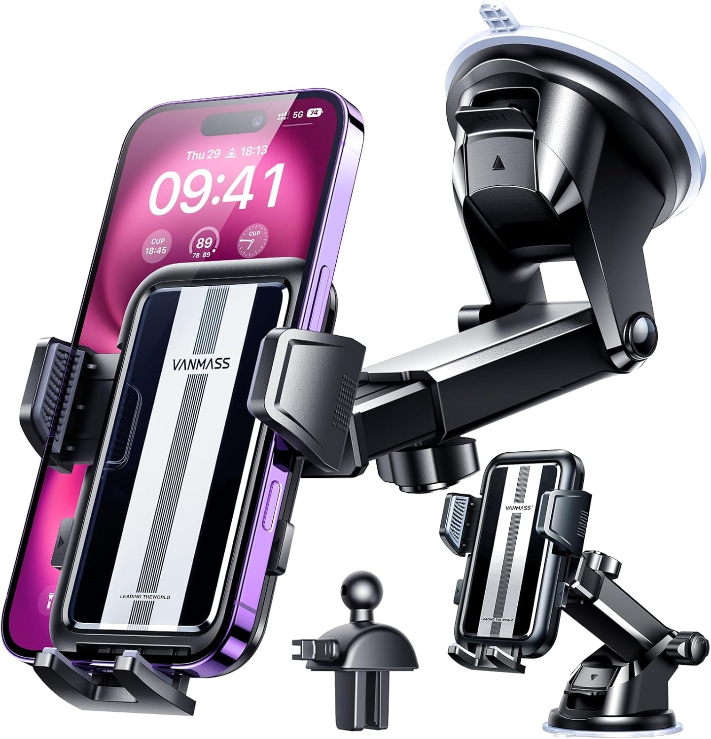 Porta Cellulare Auto,【2023 Versione Finale】Ventosa Universale Supporto Telefono Auto,【Grado Militare】Installato Sul Cruscotto Parabrezza Applicare Iphone 14 13 Pro Max Samsung Galaxy,Argentato