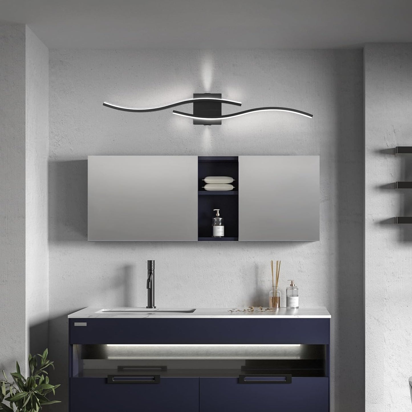Lampada da Parete a LED per Interni, Lampade da Parete Moderne Nere LED con Sorgente Luminosa Ausiliaria su Entrambi i Lati, Lampada da Parete Curva Creativa per Scale Corridoi Soggiorno - Luce Bianca Fredda 28W 80Cm.