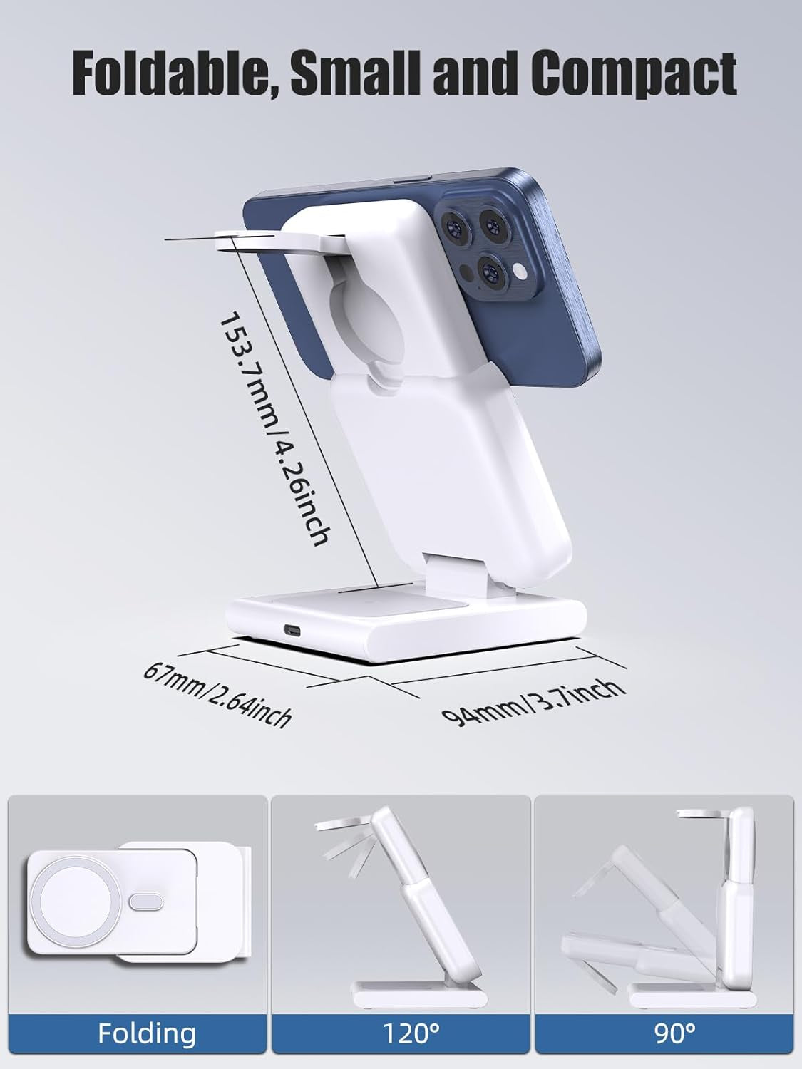Caricatore Wireless Magnetico, Mag-Safe Battery Pack 5000Mah Staccabile, Pieghevole Caricatore Mag Safe per Iphone 15 14 Pro Max 13, Ricarica Wireless per Iwatch 9 8, Caricatore Iphone per Airpods Pro