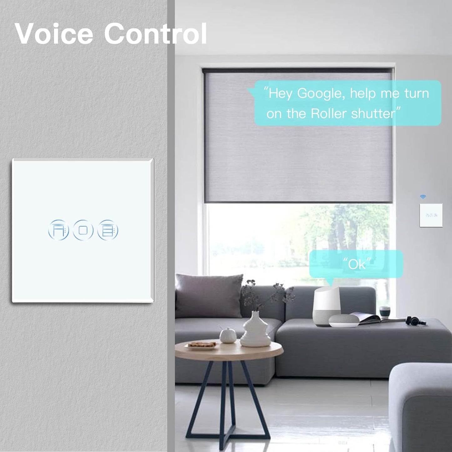 Interruttore Intelligente Wi-Fi per Tapparelle, Telecomando E Funzione Timer Con Smart Life/Tuya APP, Funziona Con Alexa Echo E Google Home, Interruttore per Tapparelle Wifi Con Pannello Touch