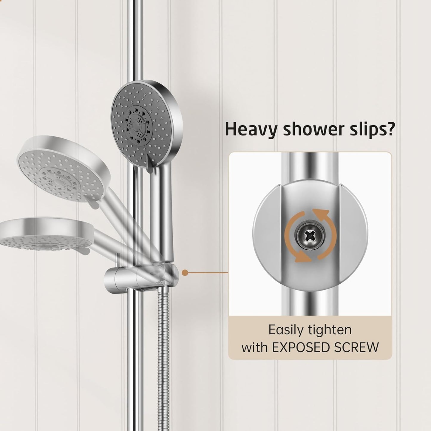 Colonna Doccia Saliscendi Doccia Acciaio Inox, Asta Doccia Con Supporto Soffione Regolabile, Lucido 100CM, F209S100-PS