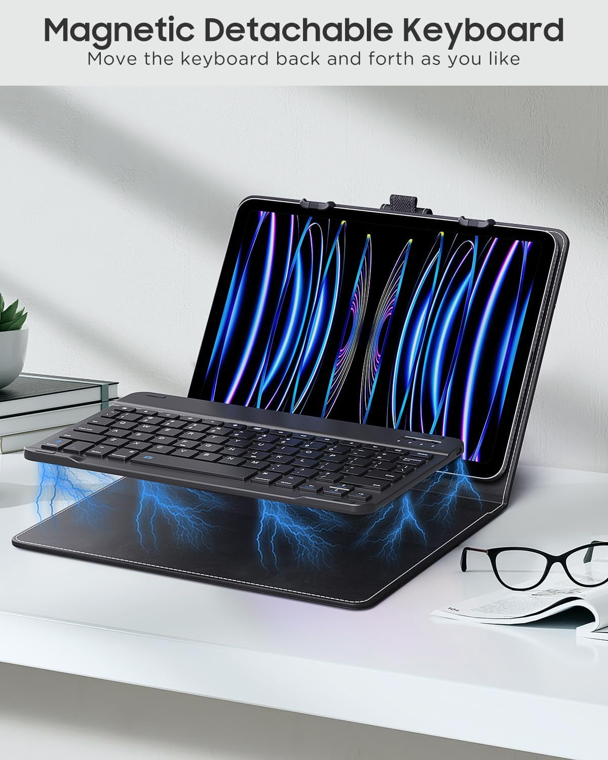 Custodia Tablet Universale Con Tastiera per Tablet Da 9", 9.7", 10.1", 10.2", 10.4", 10.5", 10.9", 11", Con Tastiera Bluetooth Wireless Rimovibile Portapenne per Ipad, Samsung, Fire, Pixel, Nero