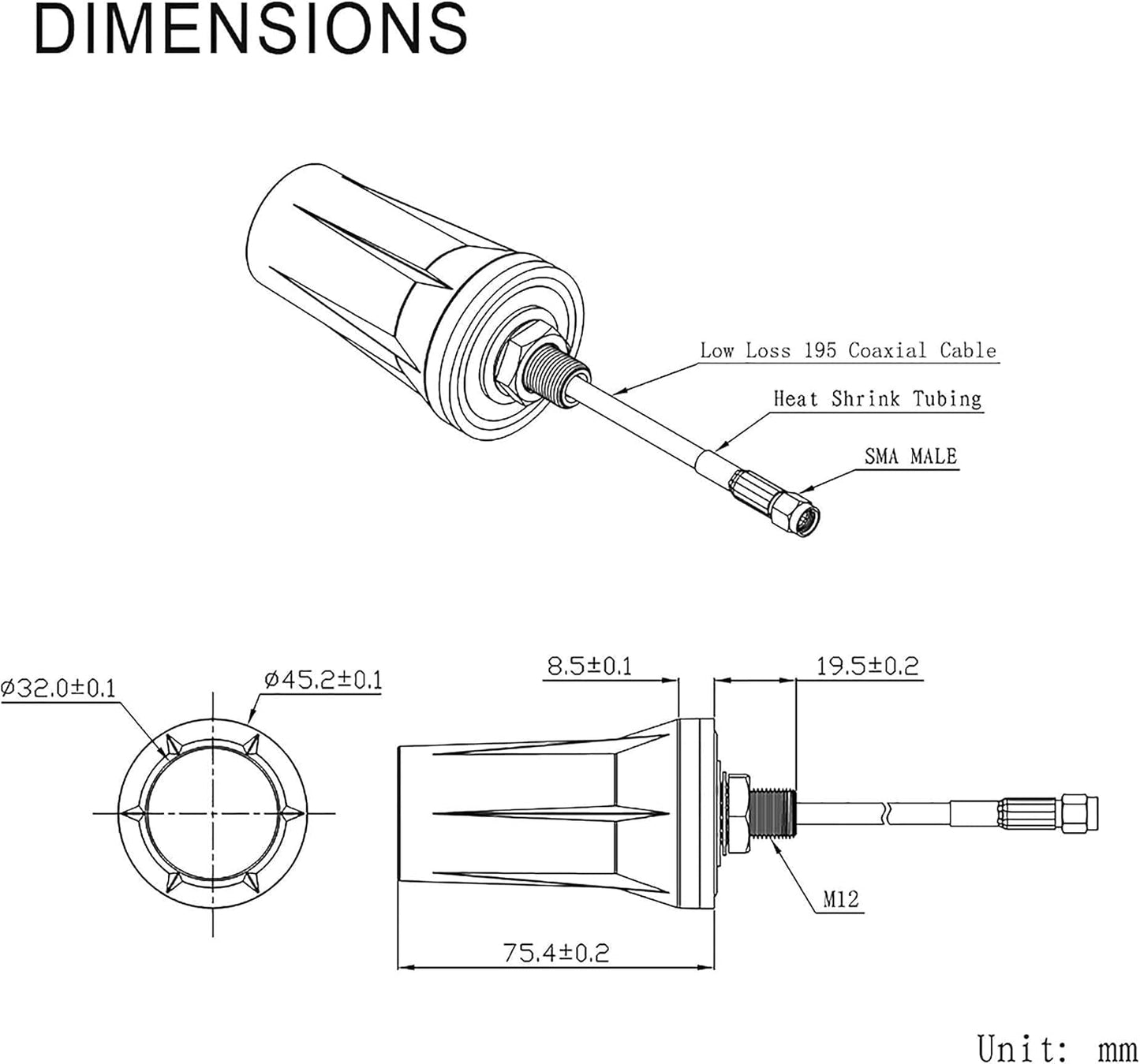 Antenna 4G LTE Esterna SMA Maschio 5Dbi Supporto Fisso Impermeabile Con Cavo Separatore SMA-F a Doppio SMA-M Compatibile Con GSM 3G 4G LTE Cellulare Router Passerella Modem Fotocamera Pista