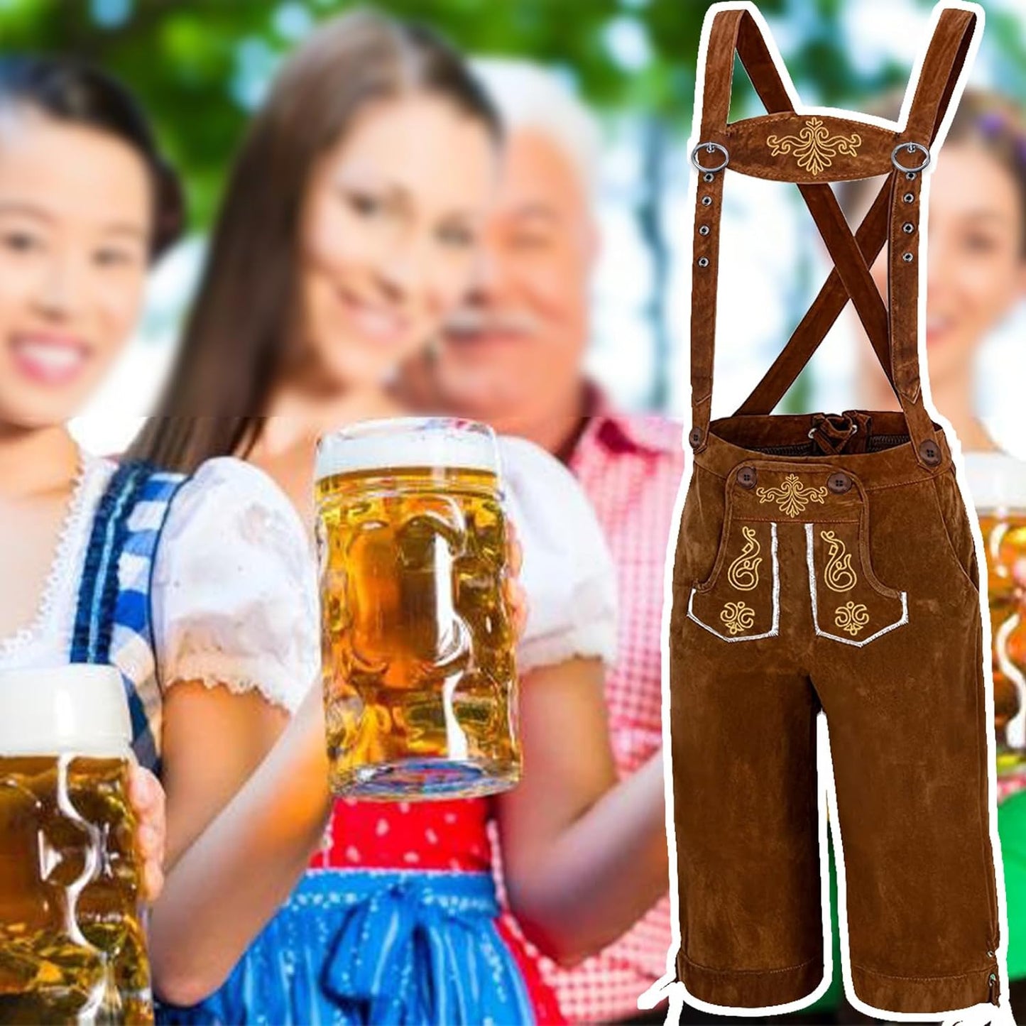 Oktoberfest Pantaloni Tradizionali, Costume Da Oktoberfest Da Uomo Con Bretelle, Pantaloni Bavarese, Marrone