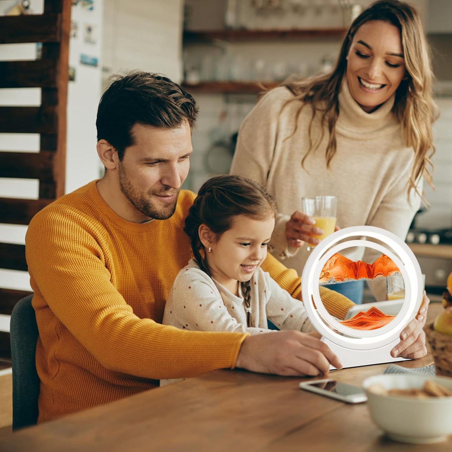Pittura Di Sabbia Che Scorre, Sabbia in Movimento 3D Con Luce Notturna a LED, Quadro Di Sabbia 3D Sabbia Dinamica per Decorazioni La Casa L'Ufficio