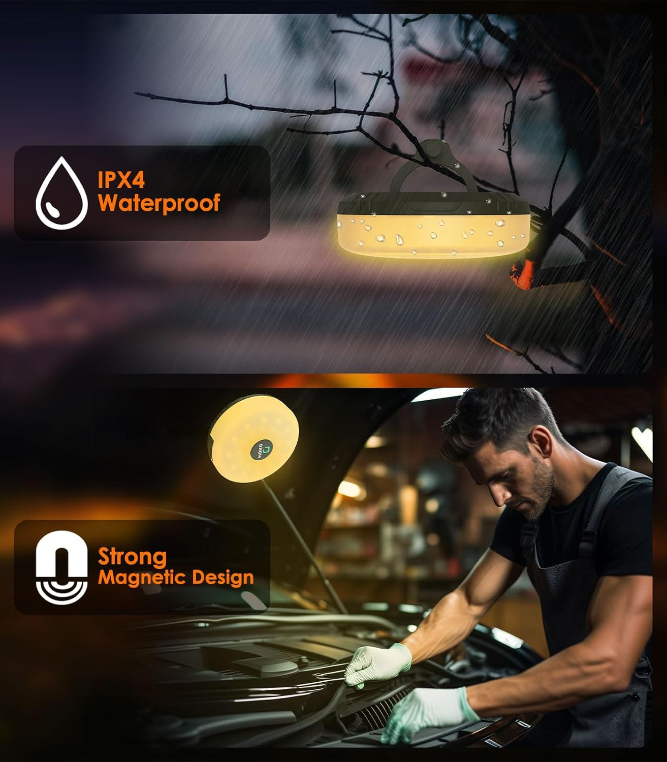 Luci Di Stringa Da Campeggio, Luci a Corda Da Esterno Ricaricabili Portatili 2 in 1 Con 8 Modalità Di Illuminazione, Luce Impermeabile E Durevole per Campeggio E Decorazione Natalizia,Giallo