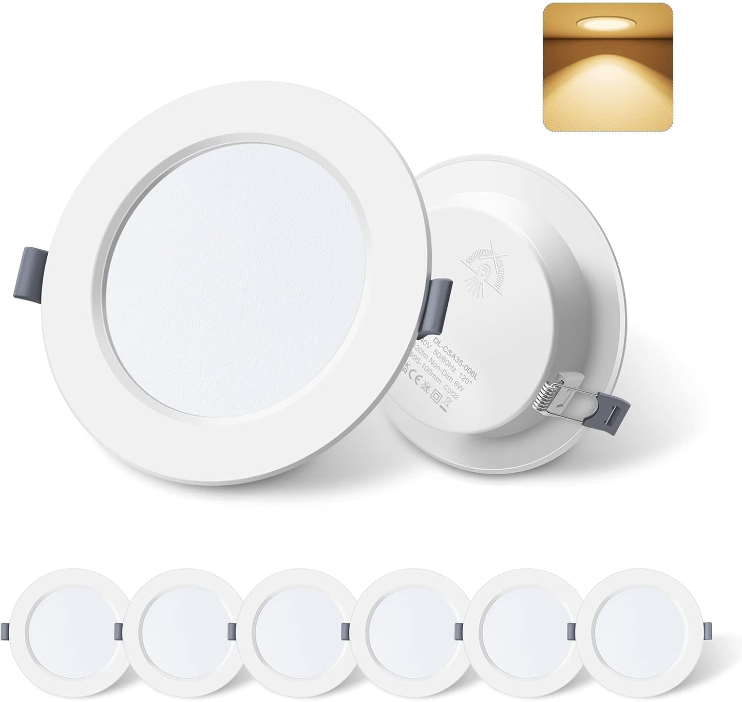 Faretto Da Incasso Led Flat 9W 690LM 2.55Mm Ultra Sottile, Spot Led 230V Bianco Caldo 3000K Faretto Da Incasso Led Dimmerabile, Ritaglio Ø120-130Mm, Confezione Da 6