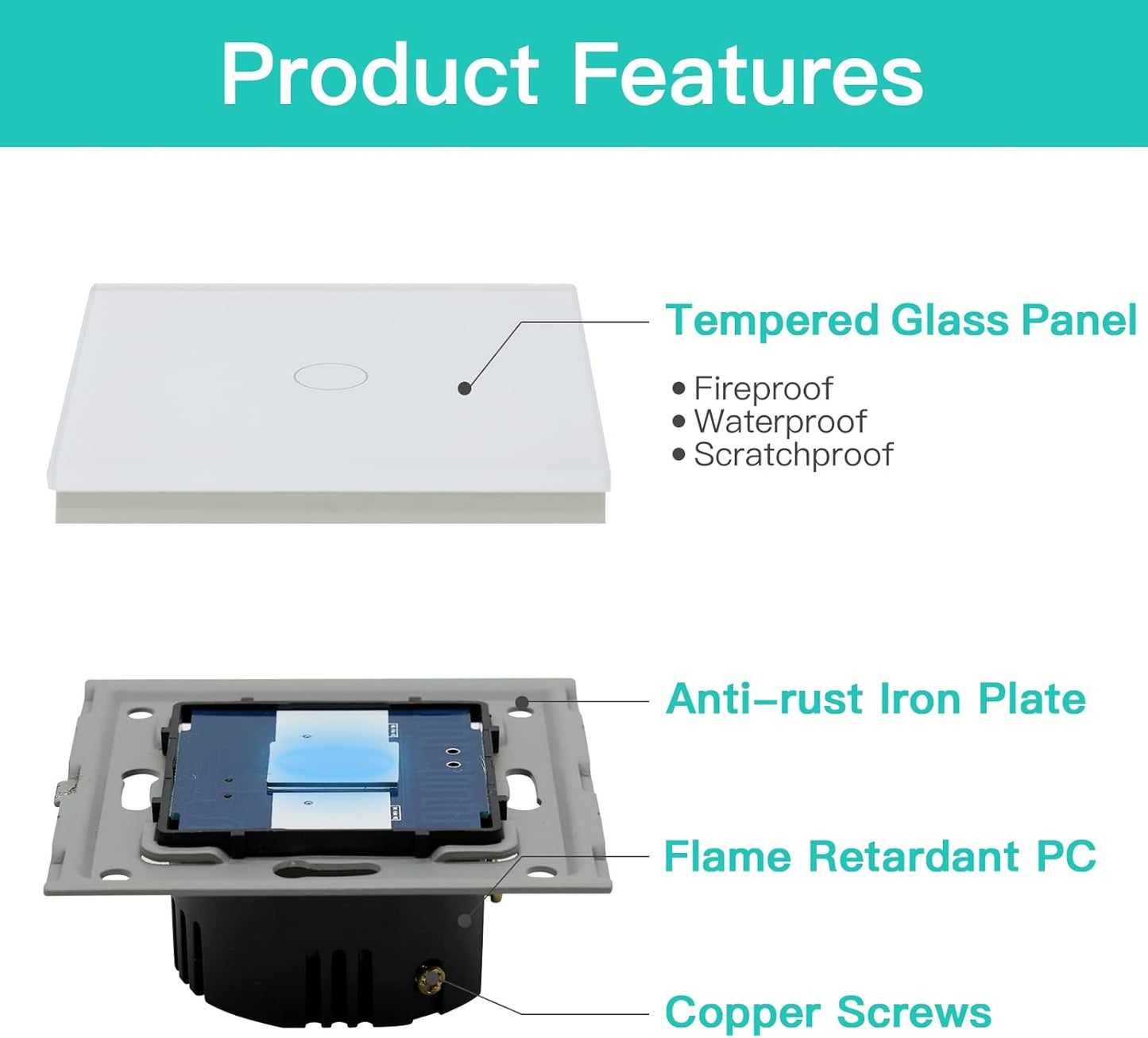 Interruttore Della Luce Touch, 1 Scomparto a 2 Vie, in Vetro Bianco, Interruttore Touch Screen, Funziona Con Lampada a LED Standard UE (Non Interruttore Intelligente)
