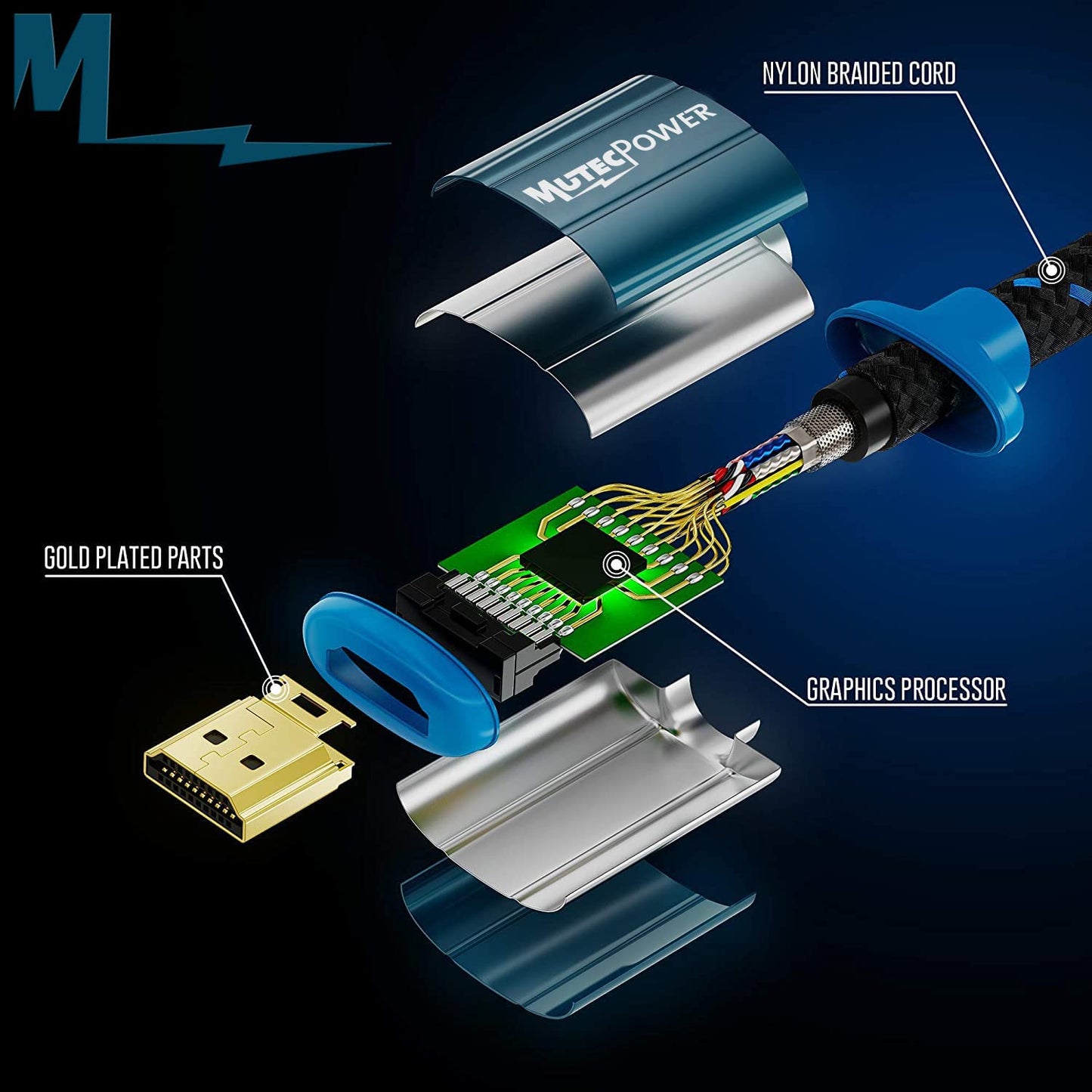 7.5 Metri Cavo 8K HDMI 2.1V Ad Altissima Velocità 48Gbps 8K@60Hz & 18Gbps 4K@120Hz Con HDR, VRR E Earc - 26 AWG Omologato UL Cavo Maschio a Maschio Da 7.5M Blu/Nero Intrecciato
