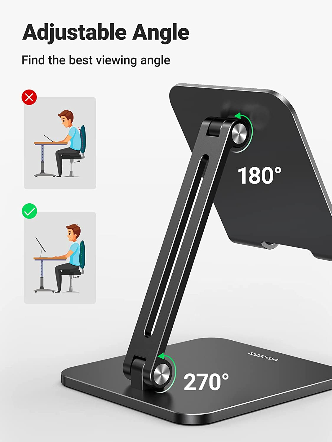 Supporto Tablet Da Tavolo, Porta Tablet Regolabile, Supporto Cellulare in Alluminio Compatibile Con Galaxy Tab, Ipad Mini/Air 6 5, Iphone 16 Plus, Galaxy S24 Ultra E Altri Da 4-12.9", Nero