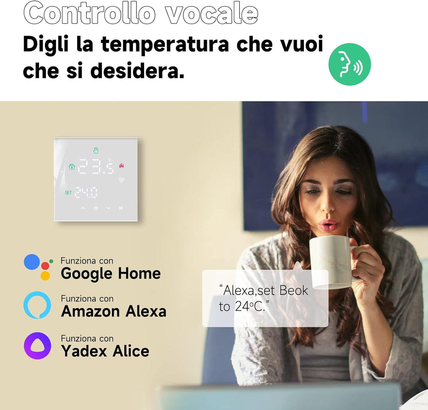 Termostato Wifi Caldaia a Gas,Termostato Programmabile Settimanale Intelligente,Termostato Controllo Con Tuya Samrt Compatibile Con Google Assistant E Alxe,Termostato Ambiente Digitale TGW60W-WPB