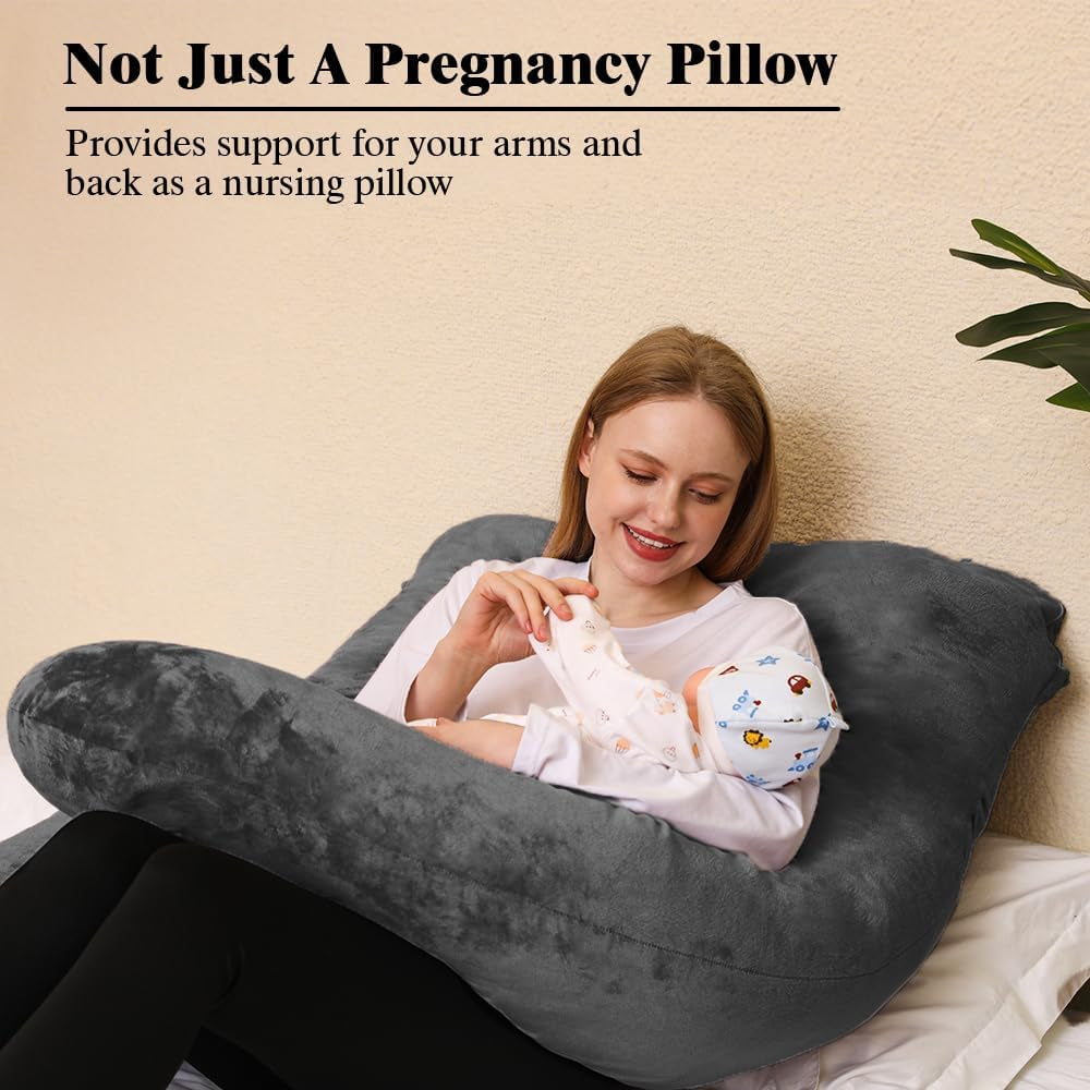 Cuscino Gravidanza, Cuscino per Chi Dorme Sul Fianco a Forma Di U Con Fodera, Cuscino a U,Cuscino per L'Allattamento, Cuscino Di Posizionamento Grande per Donne,Nero