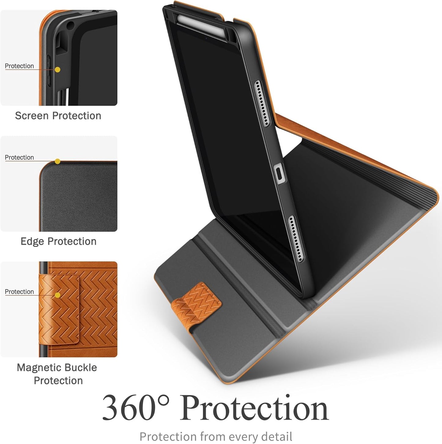 Custodia per Ipad Pro 13 Pollici M4 (2024), Con Portapenne Integrato, Supporto per Pencil Pro/Pencil (USB-C), PU Pelle, Auto Svegliati/Sonno (Marrone)