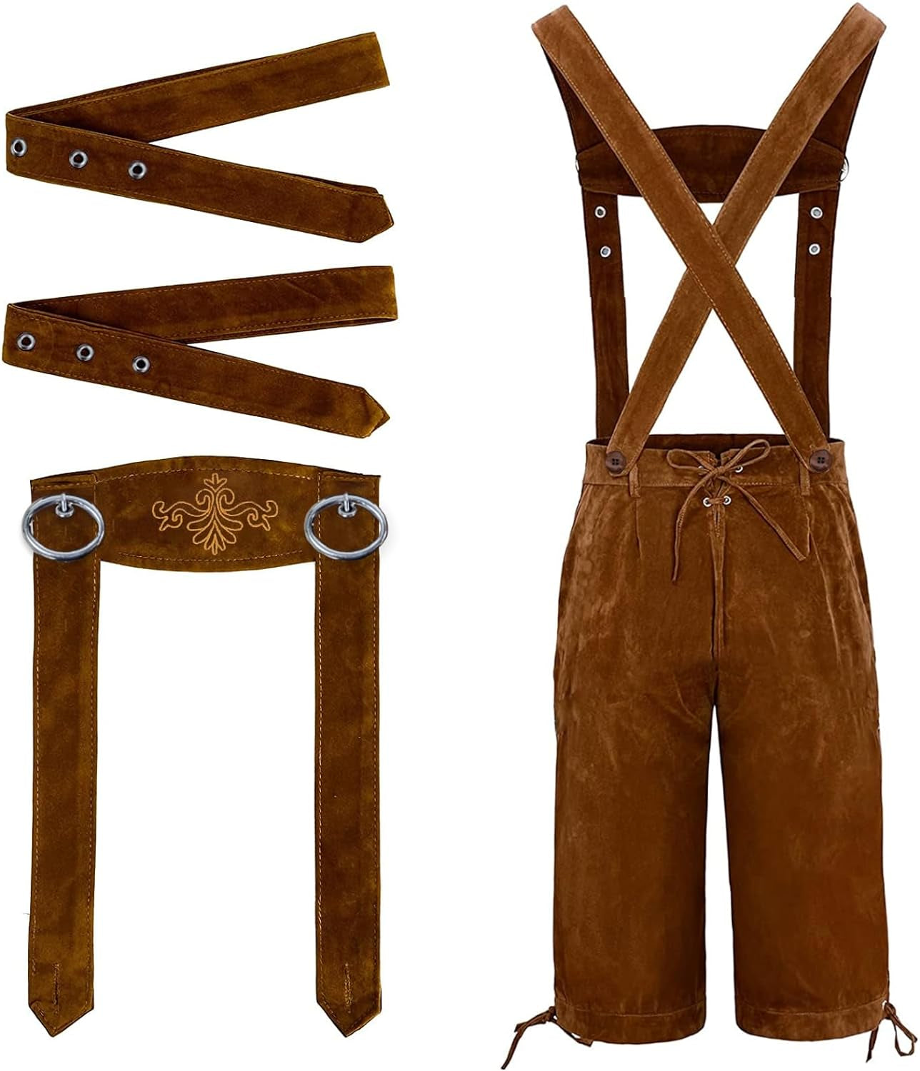 Oktoberfest Pantaloni Tradizionali, Costume Da Oktoberfest Da Uomo Con Bretelle, Pantaloni Bavarese, Marrone