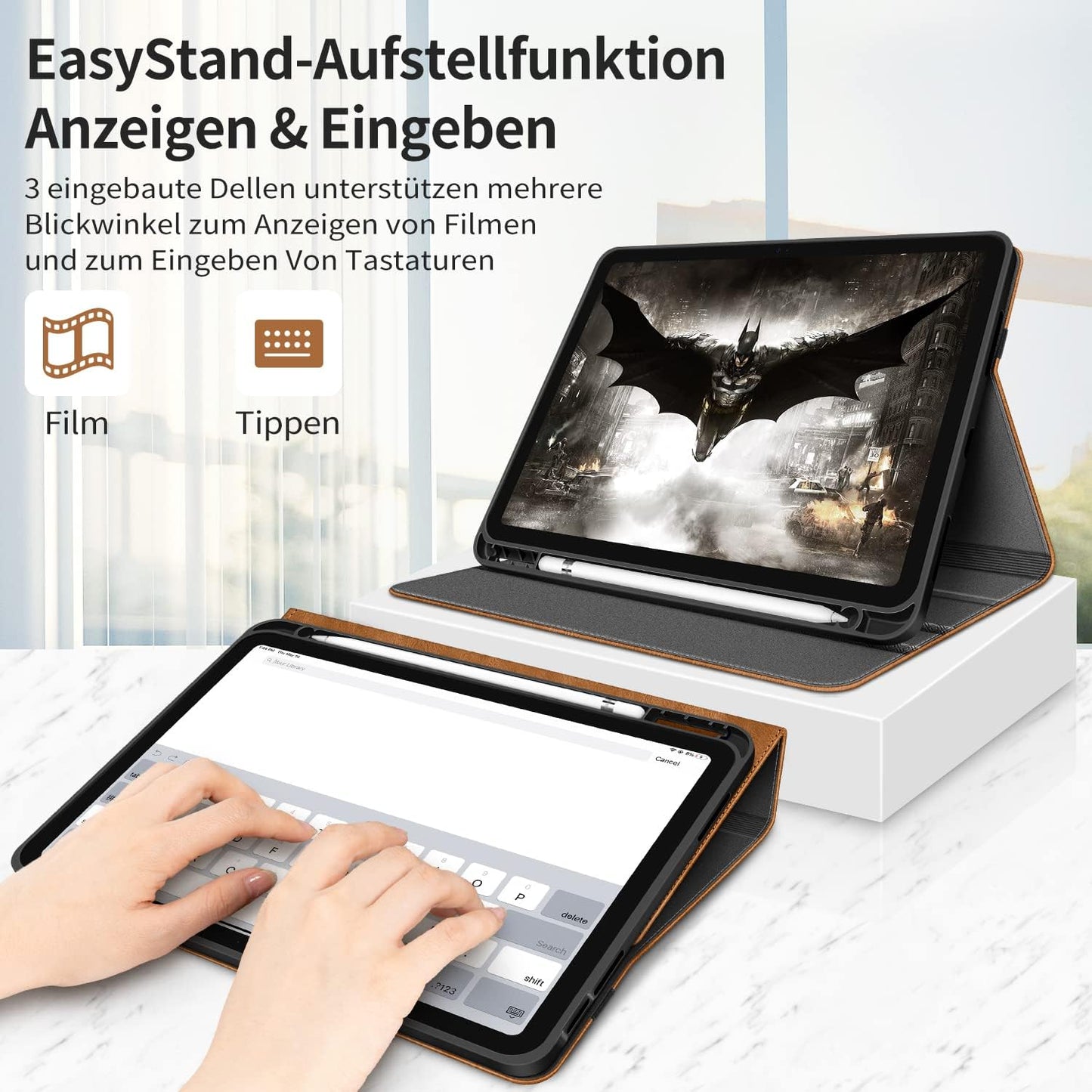 HOLIMET Custodia per Ipad 10 Generazione 2022 Con Portapenne, Ipad 10 Gen 2022, in Pelle PU, Cover Posteriore in TPU, Resistente Agli Urti, Auto Sonno/Sveglia per Ipad 10,9 Pollici, Colore: Marrone