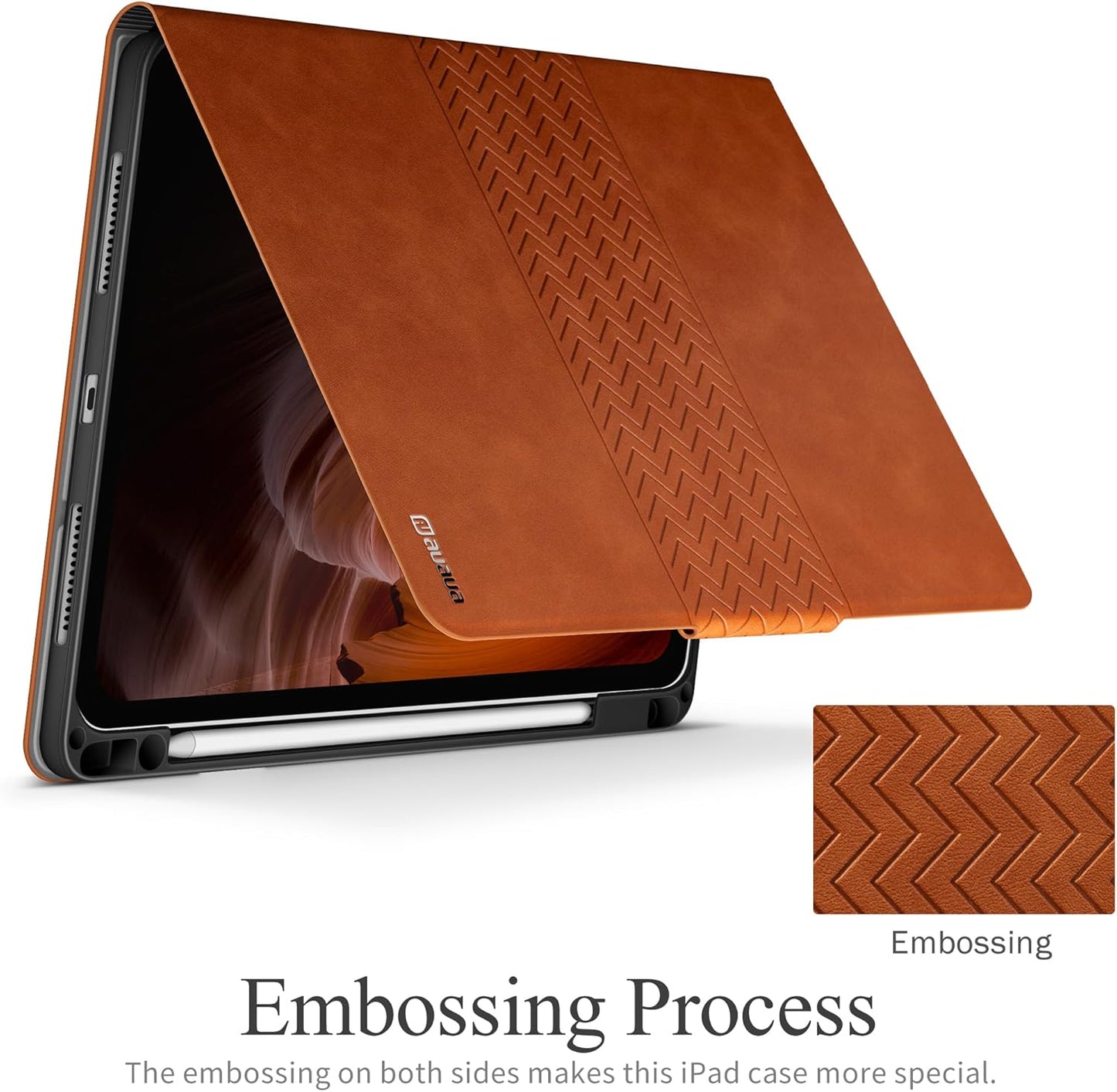 Custodia per Ipad Pro 13 Pollici M4 (2024), Con Portapenne Integrato, Supporto per Pencil Pro/Pencil (USB-C), PU Pelle, Auto Svegliati/Sonno (Marrone)