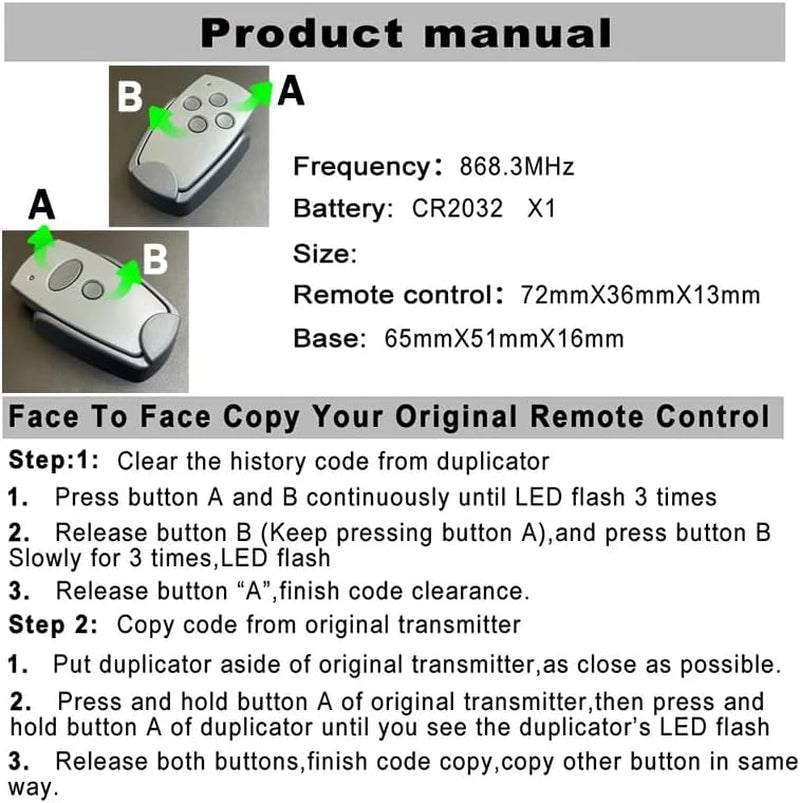 Hansender Garage Door Opener 868 Mhz Compatibile Con Marantec Digital 304/384 / 302/313 / 321/323 / 131 868 Remote Control Pack of 1
