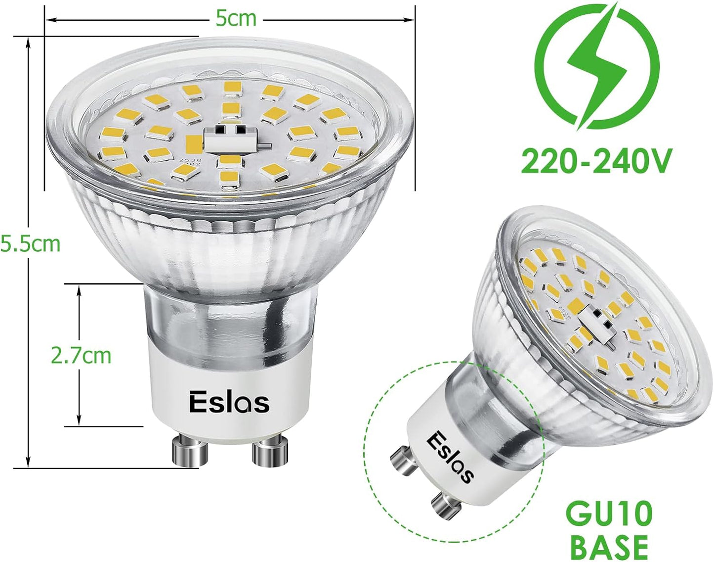 Gu10 LED Bianco Freddo CRI>90, 5W 550Lm, 6000K, Sostituzione Lampadina Alogena 50W, Angolo Di Emissione 120 Gradi, Lampada a Riflettore GU10 LED, Non-Dimmerabile, 10 Pezzi