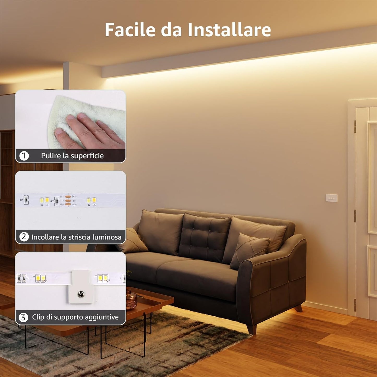 5M Striscia LED Dimmerabile, 3000K-6000K (Bianco Caldo a Freddo) Strisce LED Autoadesive, 3 Modalità, 300 LED SMD 2835, 12V Striscia Luminosa LED Flessibile per Decorazione Interna Casa Festa