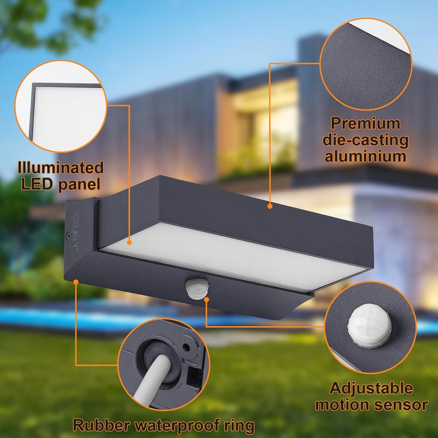 Applique Da Parete Da Esterno Con Sensore Di Movimento, Moderna 11 W Lampada Da Esterno a LED, IP65 Lampada Da Esterno 3000 K up down Illuminazione Da Parete Esterna in Alluminio, Antracite