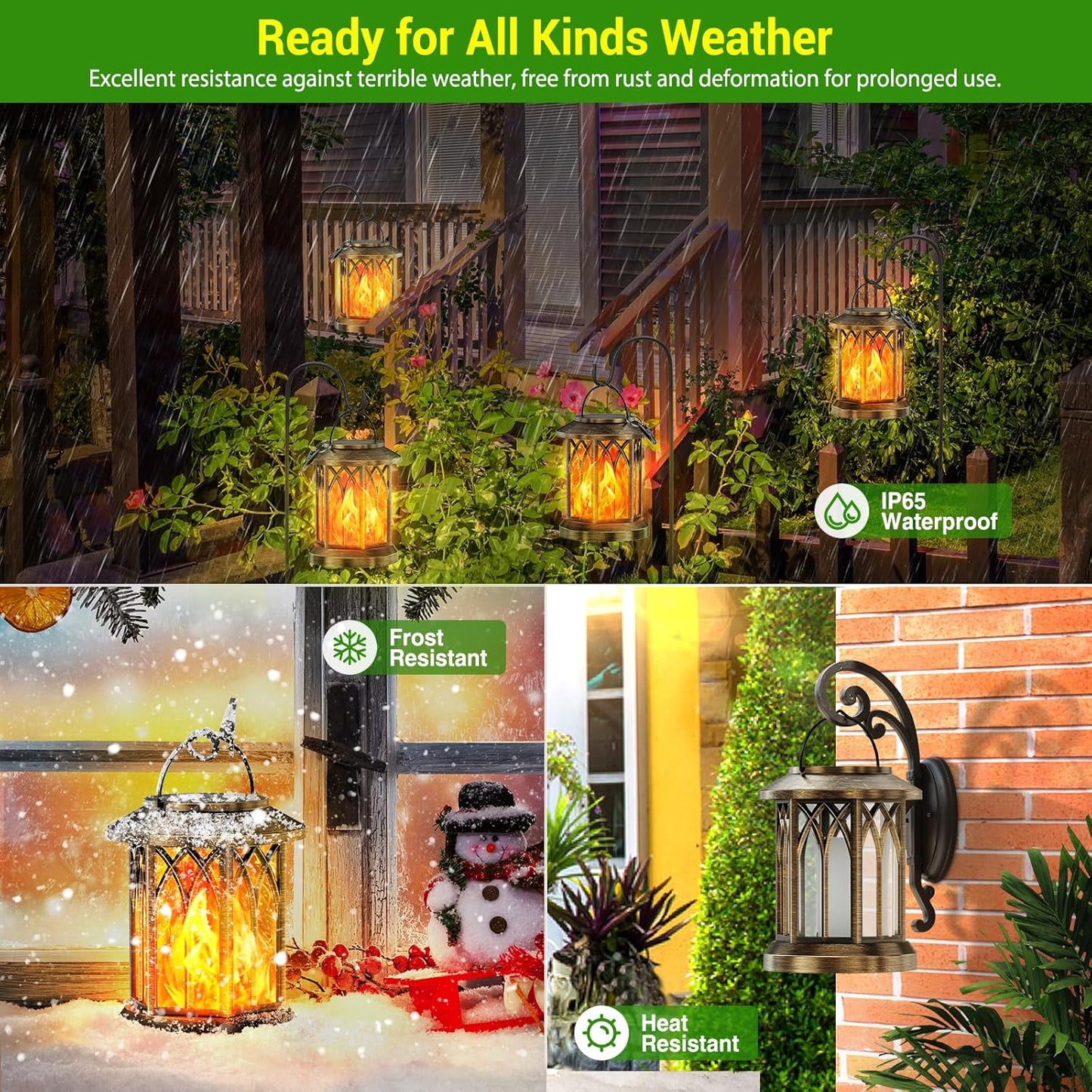 Lanterna Solare Color Rame per Esterni, 2 Lanterne Solari Con Effetto Fiamma Simulato, IP65, Impermeabile, Con Clip per Esterni, Giardino, Balcone