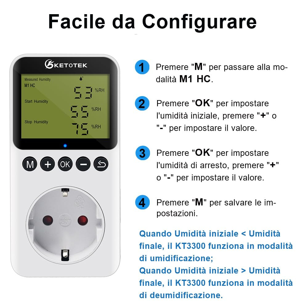 Igrostato a Presa Con Sonda 220V, Regolatore Di Umidità Spina Digitale Con Funzione Coutdown per Grow Box Incubatrice Uumidificatore Deumidificatore