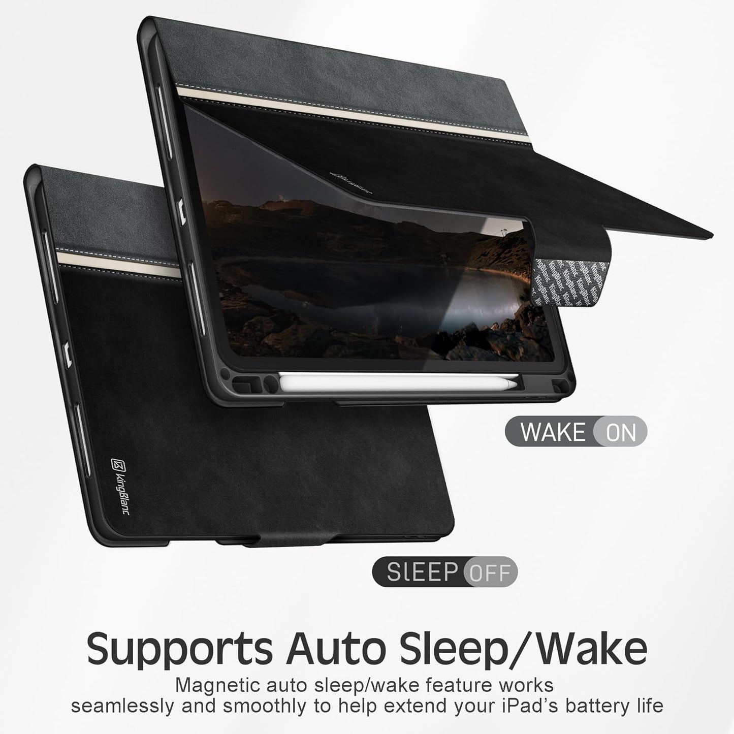 Custodia per Ipad Air 13" (2024, M2) Con Portamatite in Pelle Vegana Smart Stand Folio, Auto Wake/Sleep, Multi-Angolo per Visualizzare/Disegnare, Custodia Protettiva Con Chiusura Magnetica,